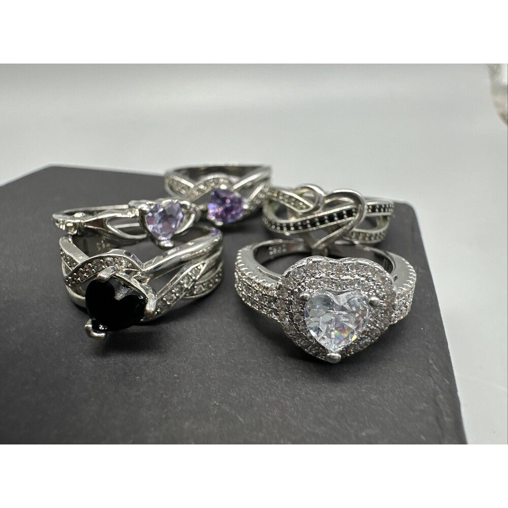 5 Heart Theme 925 Rings Lot 6-6.75 Pave Cz